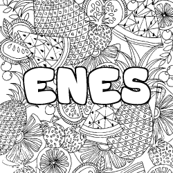 Coloring page first name ENES - Fruits mandala background