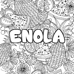 Coloring page first name ENOLA - Fruits mandala background
