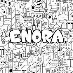 Coloring page first name ENORA - City background