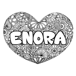 Coloring page first name ENORA - Heart mandala background