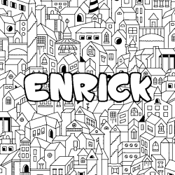 Coloring page first name ENRICK - City background