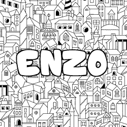 Coloring page first name ENZO - City background