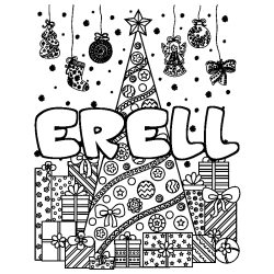 Coloring page first name ERELL - Christmas tree and presents background