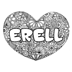 Coloring page first name ERELL - Heart mandala background