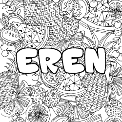 Coloring page first name EREN - Fruits mandala background