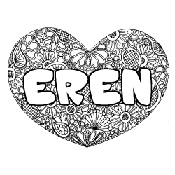 Coloring page first name EREN - Heart mandala background