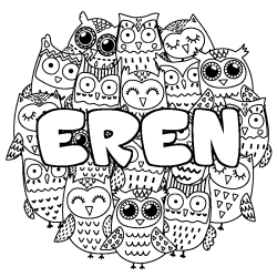 Coloring page first name EREN - Owls background