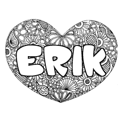 Coloring page first name ERIK - Heart mandala background
