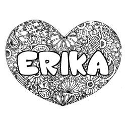 Coloring page first name ERIKA - Heart mandala background