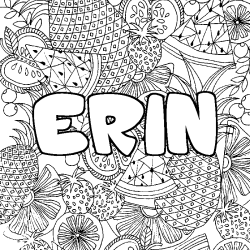 Coloring page first name ERIN - Fruits mandala background