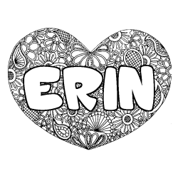 Coloring page first name ERIN - Heart mandala background