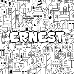 Coloring page first name ERNEST - City background
