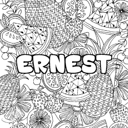 Coloring page first name ERNEST - Fruits mandala background