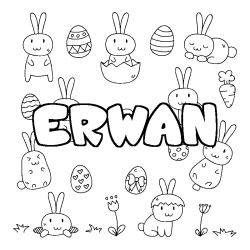 Coloring page first name ERWAN - Easter background
