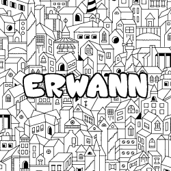 Coloring page first name ERWANN - City background