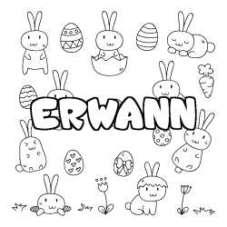 Coloring page first name ERWANN - Easter background