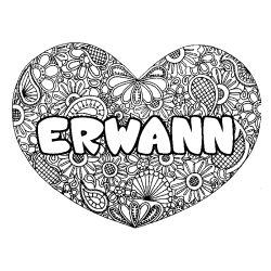 Coloring page first name ERWANN - Heart mandala background