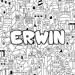 Coloring page first name ERWIN - City background