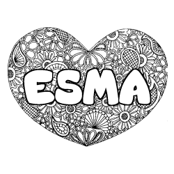 Coloring page first name ESMA - Heart mandala background