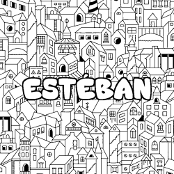 Coloring page first name ESTÉBAN - City background