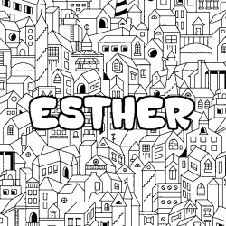 Coloring page first name ESTHER - City background