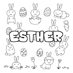 Coloring page first name ESTHER - Easter background