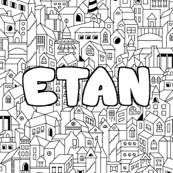 Coloring page first name ETAN - City background