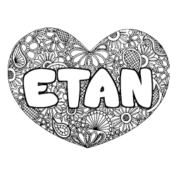 Coloring page first name ETAN - Heart mandala background