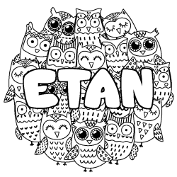 Coloring page first name ETAN - Owls background
