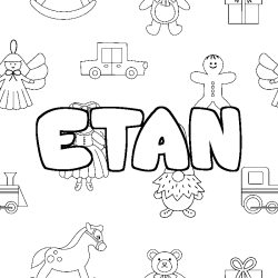 Coloring page first name ETAN - Toys background