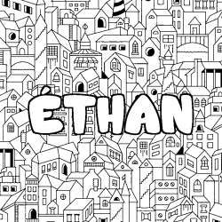 Coloring page first name ÉTHAN - City background