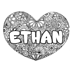 Coloring page first name ÉTHAN - Heart mandala background