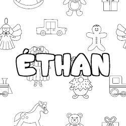 Coloring page first name ÉTHAN - Toys background