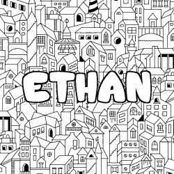 Coloring page first name ETHAN - City background