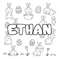 Coloring page first name ETHAN - Easter background