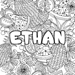 Coloring page first name ETHAN - Fruits mandala background