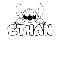 Coloring page first name ETHAN - Stitch background