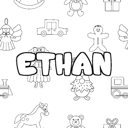 Coloring page first name ETHAN - Toys background