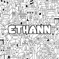 Coloring page first name ETHANN - City background