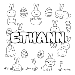 Coloring page first name ETHANN - Easter background