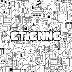 Coloring page first name ETIENNE - City background