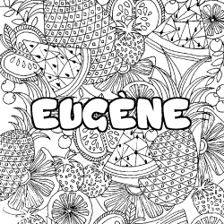 Coloring page first name EUGÈNE - Fruits mandala background