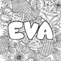 Coloring page first name EVA - Fruits mandala background