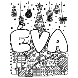 Coloring page first name ÉVA - Christmas tree and presents background