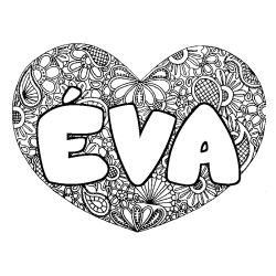 Coloring page first name ÉVA - Heart mandala background