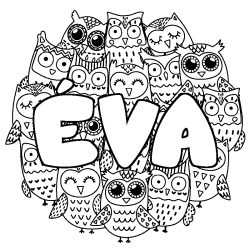 Coloring page first name ÉVA - Owls background