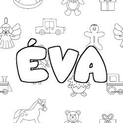 Coloring page first name ÉVA - Toys background