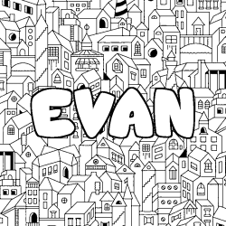 Coloring page first name EVAN - City background