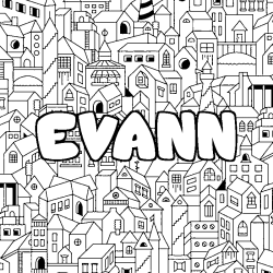 Coloring page first name EVANN - City background
