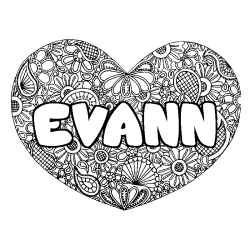 Coloring page first name EVANN - Heart mandala background